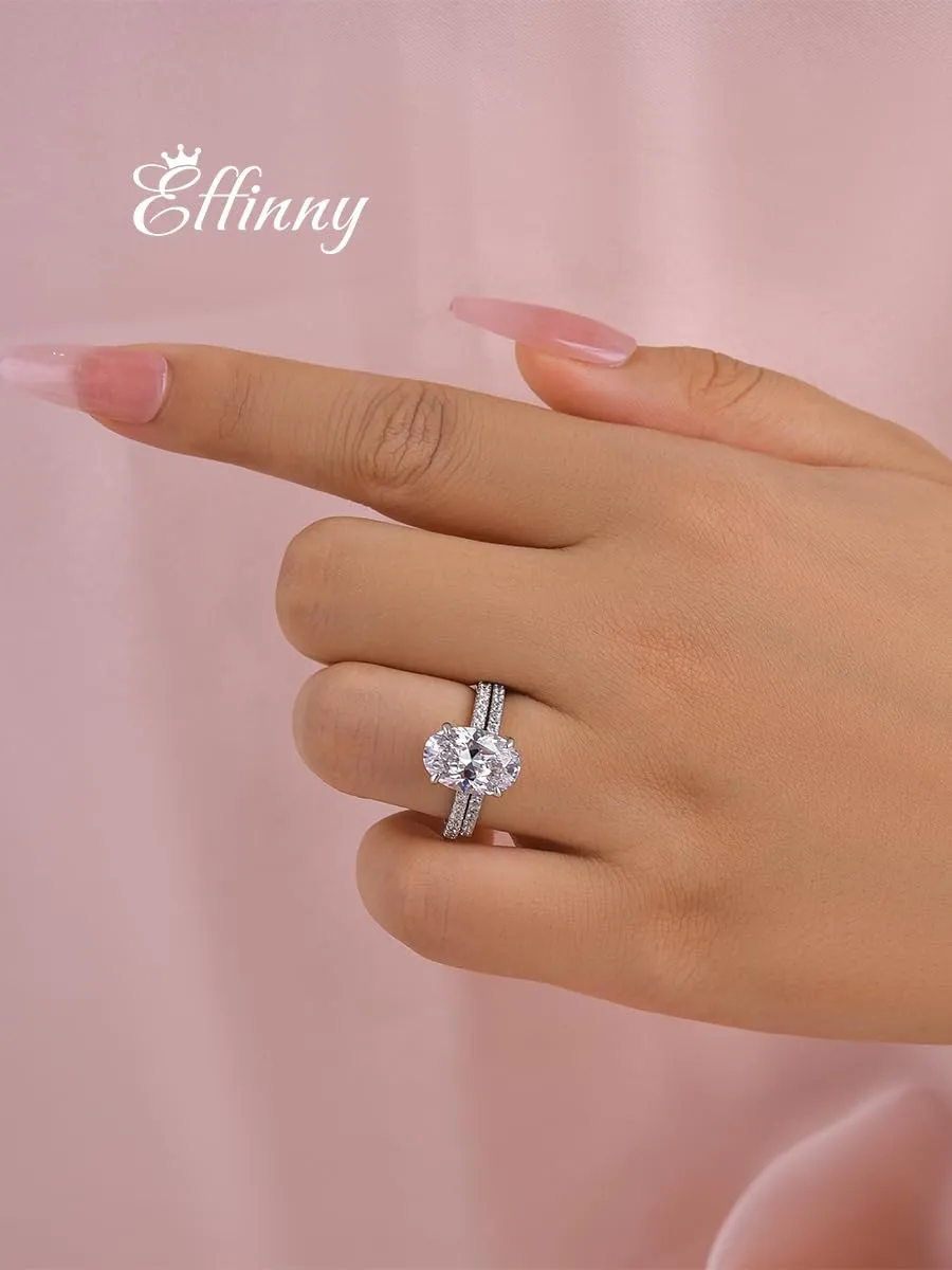 3.5ct Elongated Oval Cut Engagement Ring Set,925 Sterling Silver Bridal Ring Set with Half Eternity Wedding Ring