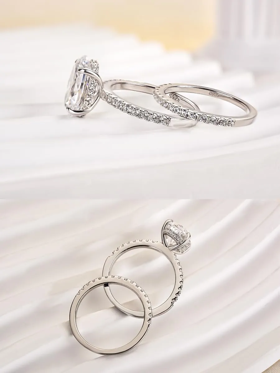 3.5ct Elongated Oval Cut Engagement Ring Set,925 Sterling Silver Bridal Ring Set with Half Eternity Wedding Ring
