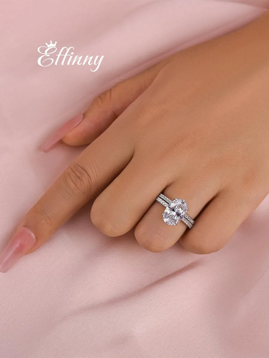 3.5ct Elongated Oval Cut Engagement Ring Set,925 Sterling Silver Bridal Ring Set with Half Eternity Wedding Ring