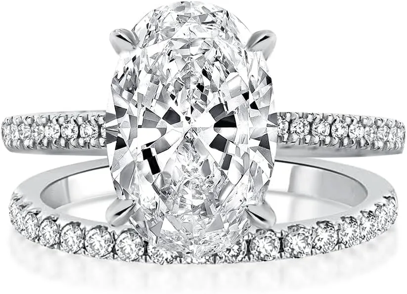 3.5ct Elongated Oval Cut Engagement Ring Set,925 Sterling Silver Bridal Ring Set with Half Eternity Wedding Ring