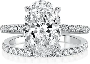 3.5ct Elongated Oval Cut Engagement Ring Set,925 Sterling Silver Bridal Ring Set with Half Eternity Wedding Ring