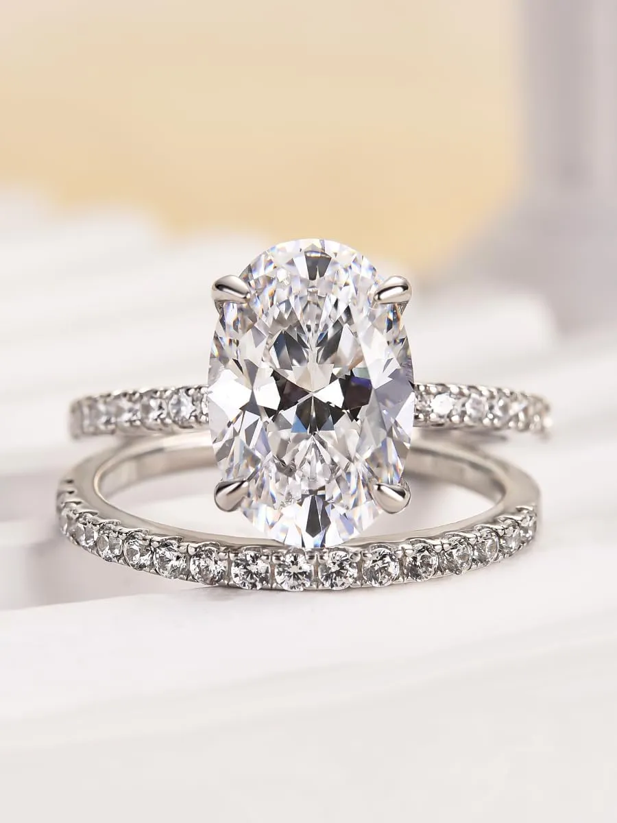 3.5ct Elongated Oval Cut Engagement Ring Set,925 Sterling Silver Bridal Ring Set with Half Eternity Wedding Ring