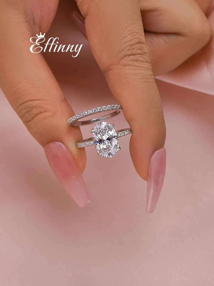 3.5ct Elongated Oval Cut Engagement Ring Set,925 Sterling Silver Bridal Ring Set with Half Eternity Wedding Ring