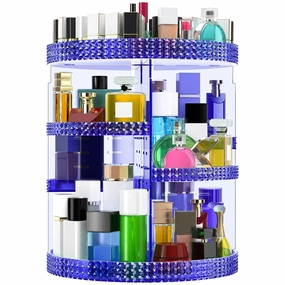 360 Large Rotating Makeup Organizer Countertop, Blue Acrylic Makeup Organizers, Organizador De Perfumes, 7 Layers Large Make Up Organizer, Huge Storage Fits for Vanity and Bathroom - Plus Size Blue