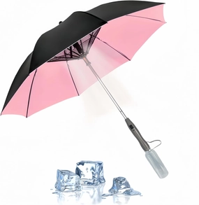 3 in 1 Sun Umbrella with Fan Misting, Uv Blocking 50  Portable Fan Cooling Umbrella for Fishing, Golfing, Outdoor Beach, USB Rechargeable, Comes with Water Bottle Attach for the Mister