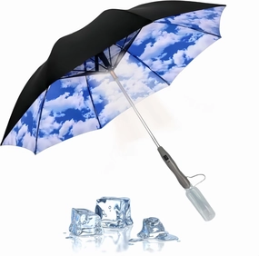 3 in 1 Sun Umbrella with Fan Misting, Uv Blocking 50  Portable Fan Cooling Umbrella for Fishing, Golfing, Outdoor Beach, USB Rechargeable, Comes with Water Bottle Attach for the Mister