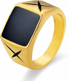 3CT Natural Black Onyx Ring for Men 10K/14K/18K Solid Real Yellow Gold Ring Luxury Black Onyx Men's Ring Customized Hiphop Rock Black Gemstone Ring for Father's Day Gifts Engagement Wedding Size 4 to 16