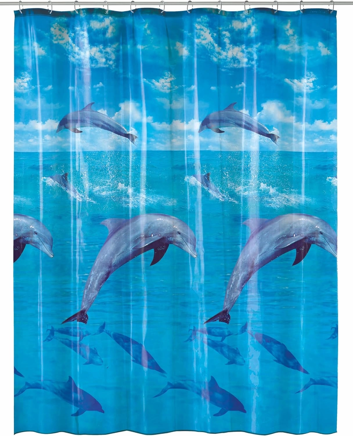 3D Digital Printing Dolphin PVC Free 100% Peva Shower Curtain 70.9x78.7in [180x200cm] – Blue-No Liner Needed
