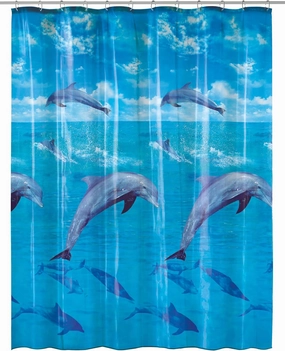 3D Digital Printing Dolphin PVC Free 100% Peva Shower Curtain 70.9x78.7in [180x200cm] – Blue-No Liner Needed