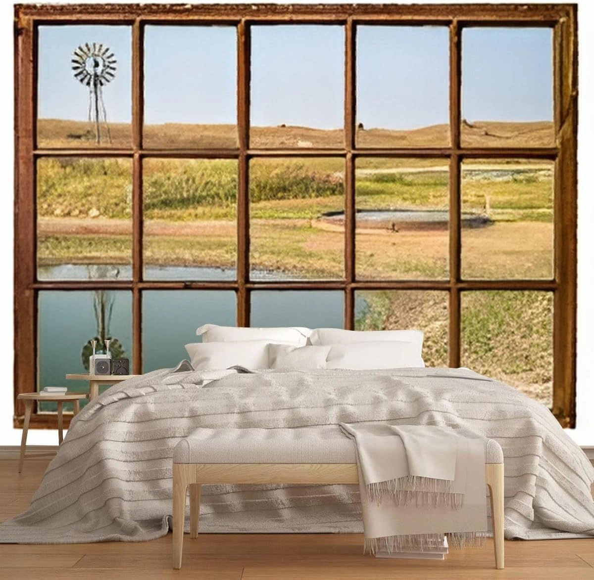 3D Modern Canvas Wallpaper Mural cattle drinking hole a prairie Nebraska Sandhills fall morning scenery Peel and Stick Removable Self Adhesive Wall Stickers for Living Room Kids Bedroom Home Decor