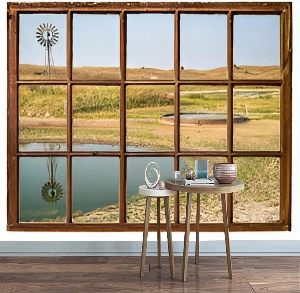 3D Modern Canvas Wallpaper Mural cattle drinking hole a prairie Nebraska Sandhills fall morning scenery Peel and Stick Removable Self Adhesive Wall Stickers for Living Room Kids Bedroom Home Decor