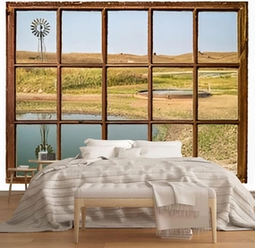 3D Modern Canvas Wallpaper Mural cattle drinking hole a prairie Nebraska Sandhills fall morning scenery Peel and Stick Removable Self Adhesive Wall Stickers for Living Room Kids Bedroom Home Decor