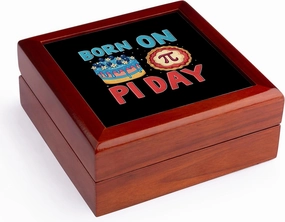 3dRose, Born on Pi Day happy birthday design for born on March 14, funny gift, Jewelry Box 5.5x5.5 inch with 4 inch tile