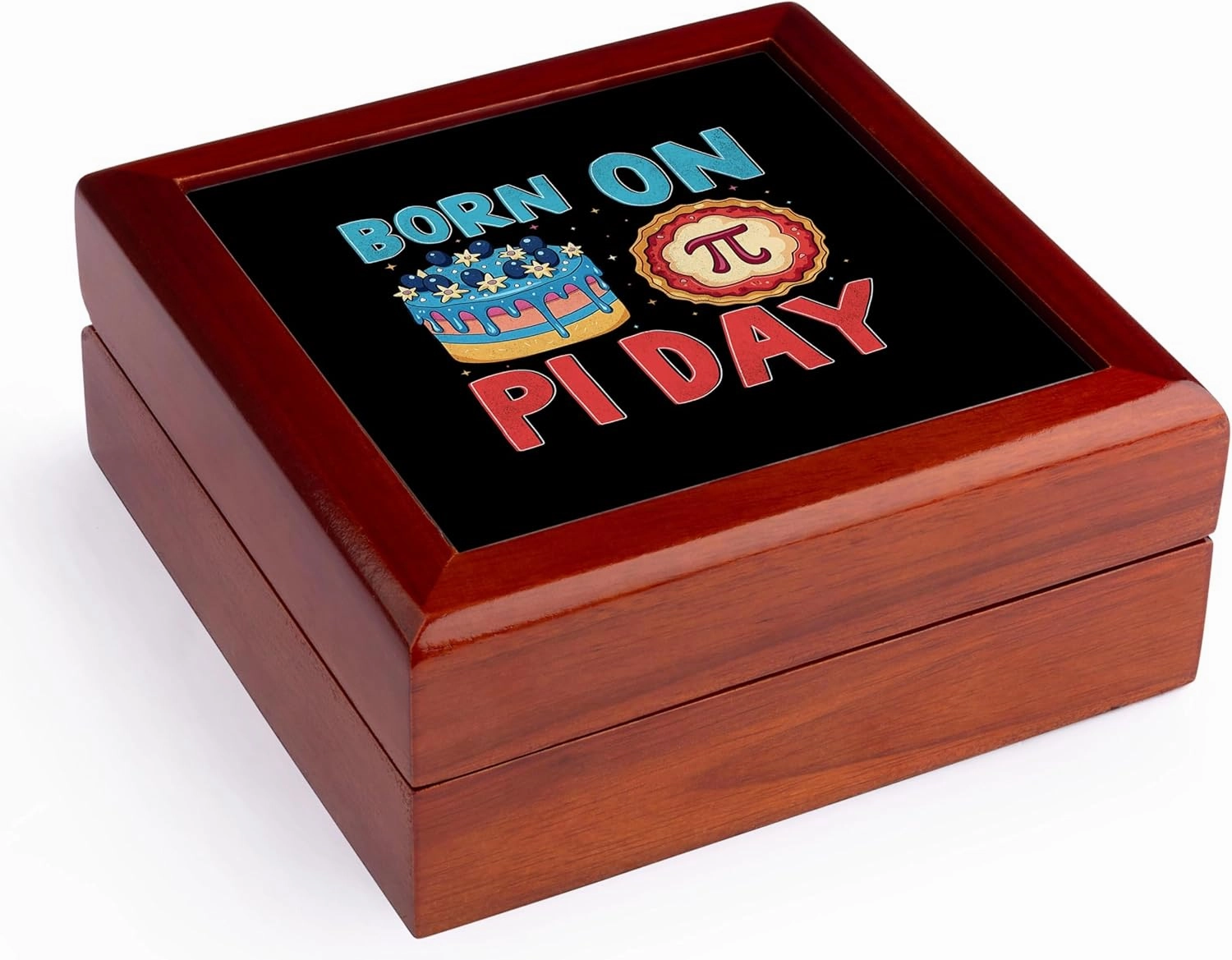 3dRose, Born on Pi Day happy birthday design for born on March 14, funny gift, Jewelry Box 5.5x5.5 inch with 4 inch tile