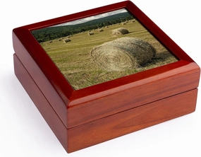 3dRose, Canada, Nova Scotia, Cape Breton. Cabot Trail haybales., Jewelry Box 5.5x5.5 inch with 4 inch tile