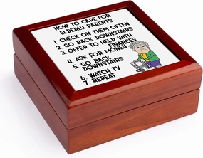 3dRose, Funny How to Care for Elderly Old Age Satire, Jewelry Box 5.5x5.5 inch with 4 inch tile
