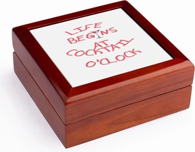 3dRose, Life Begins At Cocktail OClock Gin Lovers Fun, Jewelry Box 5.5x5.5 inch with 4 inch tile