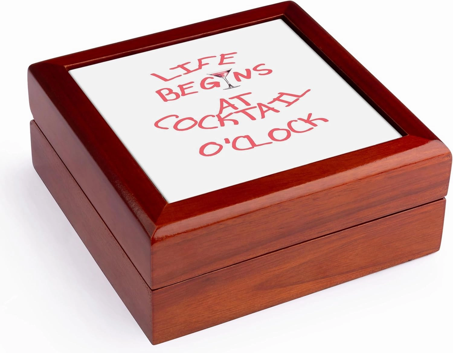 3dRose, Life Begins At Cocktail OClock Gin Lovers Fun, Jewelry Box 5.5x5.5 inch with 4 inch tile