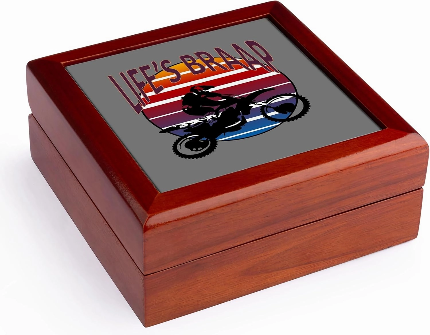 3dRose, Lifes Braap Dirt Bike Motorcyle Retro Rider, Jewelry Box 5.5x5.5 inch with 4 inch tile