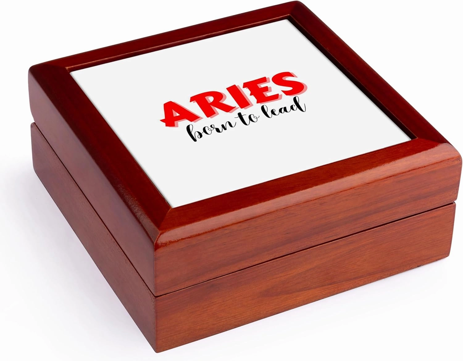 3dRose, Zodiac Sign - Aries - Born To Lead Text, Jewelry Box 5.5x5.5 inch with 4 inch tile