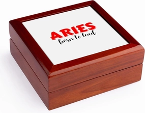 3dRose, Zodiac Sign - Aries - Born To Lead Text, Jewelry Box 5.5x5.5 inch with 4 inch tile