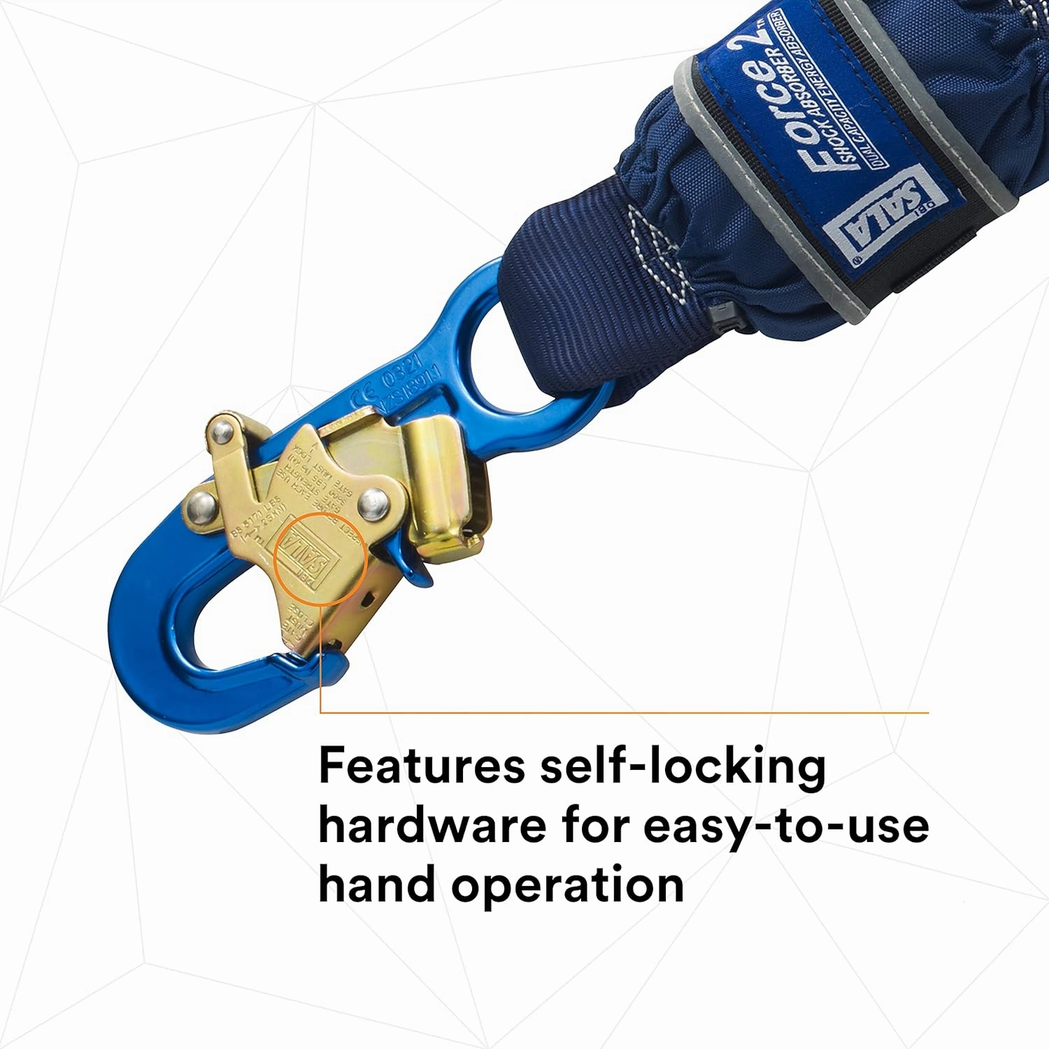 3M DBI-SALA SHOCKWAVE Force2 1246032 Shock Absorbing Lanyard, Snap Hook One End, Alum Rebar 25"" Opening Hooks Leg Ends, Rescue D-Rings Ends, 6
