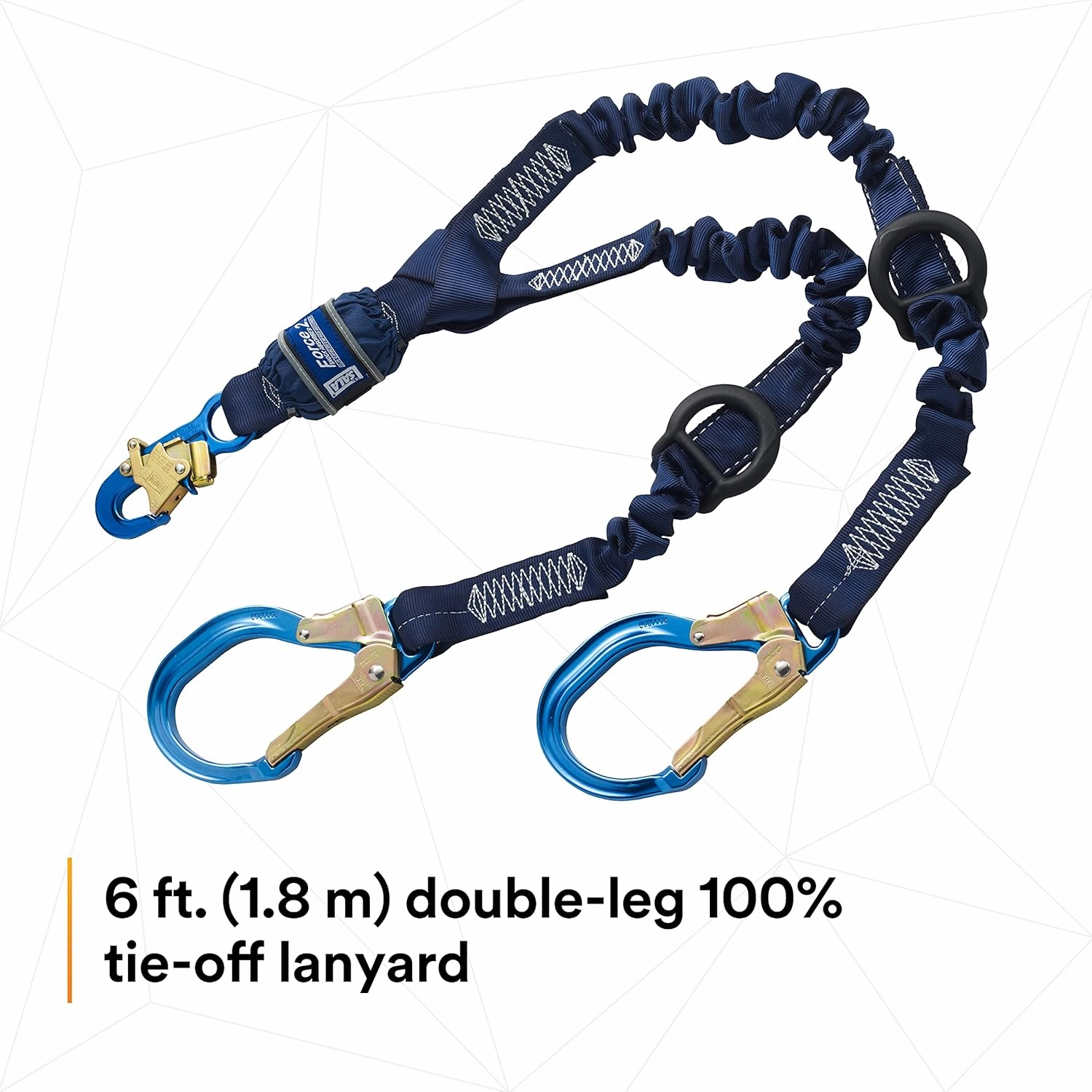 3M DBI-SALA SHOCKWAVE Force2 1246032 Shock Absorbing Lanyard, Snap Hook One End, Alum Rebar 25"" Opening Hooks Leg Ends, Rescue D-Rings Ends, 6