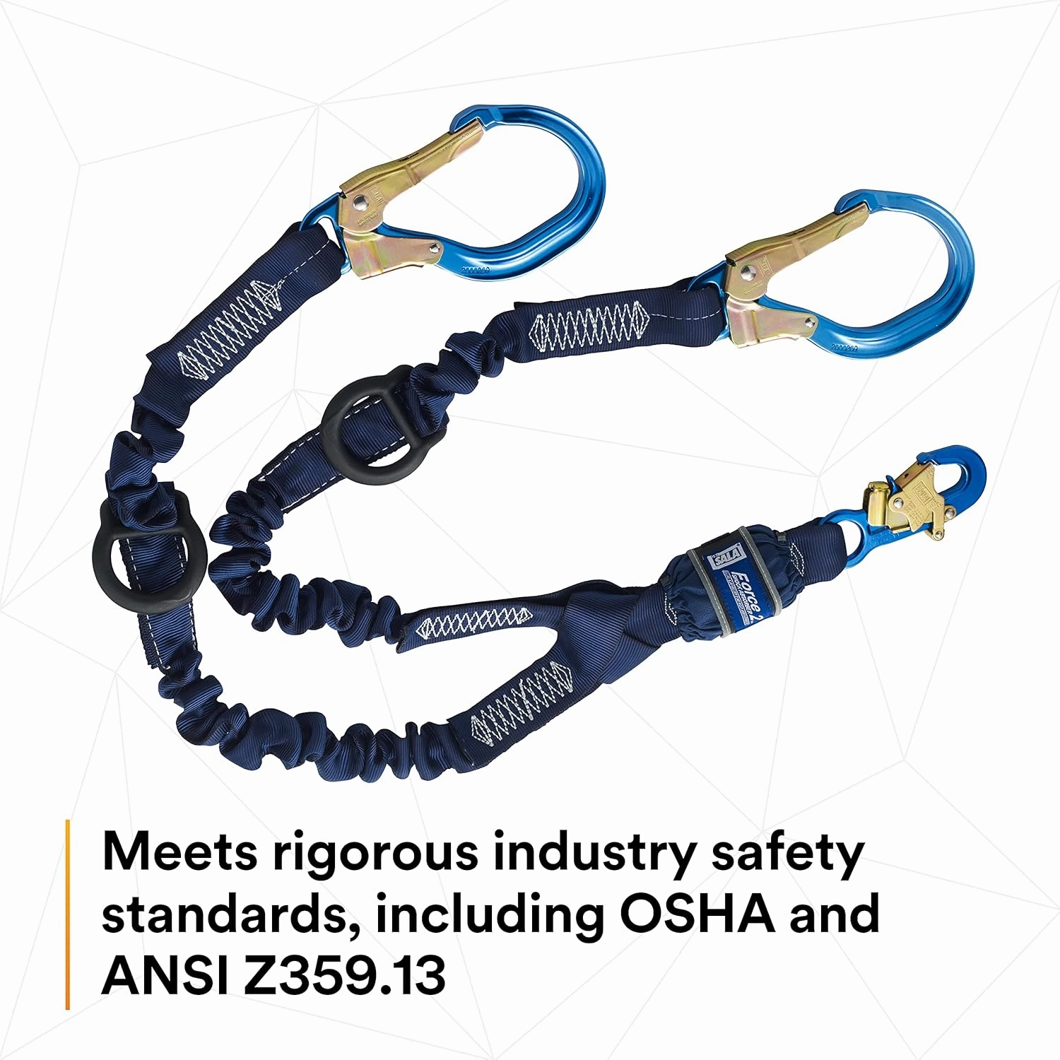 3M DBI-SALA SHOCKWAVE Force2 1246032 Shock Absorbing Lanyard, Snap Hook One End, Alum Rebar 25"" Opening Hooks Leg Ends, Rescue D-Rings Ends, 6