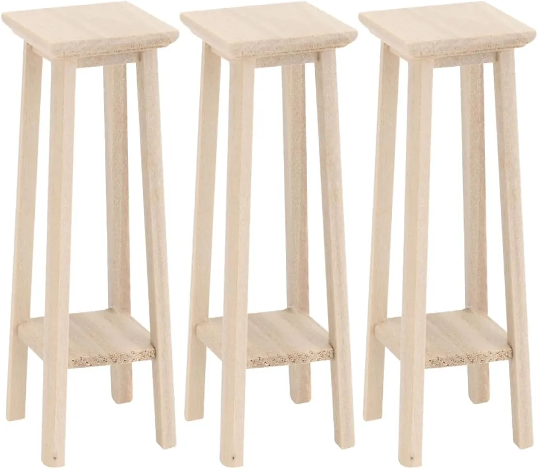 3pcs Miniature Stool Charming Flowerpot Display Stand for Dollhouse Decor Simple Design Mini Furniture for Creative Layouts for Mini Garden Accessories