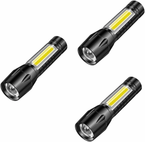 3pcs Rechargeable Torch Portable Cob Flashlight for Camping Hiking Fishing and Emergency Use Lightweight Outdoor Working Lamp Black