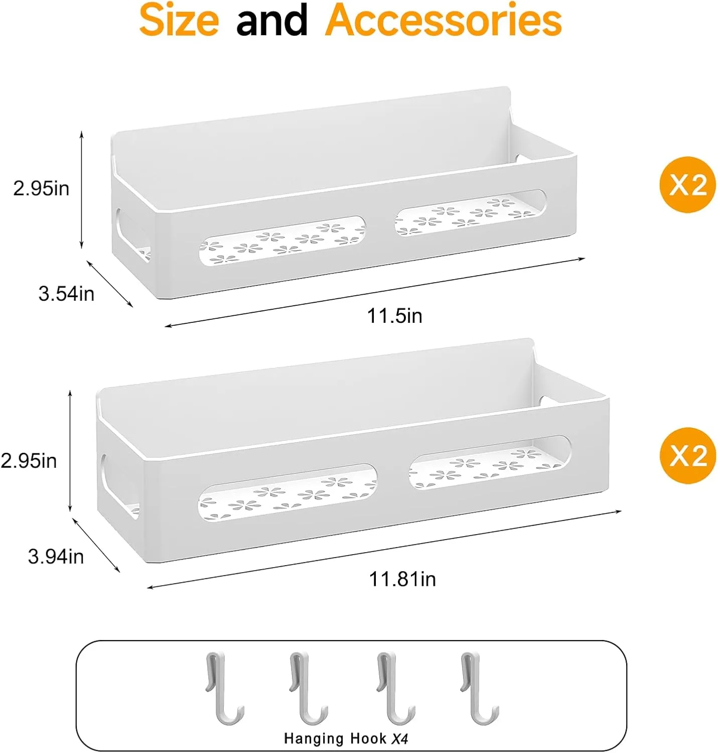 4 Pack Magnetic Spice Rack for Refrigerator, Moveable Magnetic Shelf Fridge Organizer with 4 Hooks and 2 Hanging Cups for Kitchen Organization, White