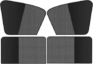 4 PCS Car Side Window Sunshade, Breathable Mesh Shade Black Rubber Cloth Double Splicing Design Breathable Sunshade, Adsorption Mounting Accessory, Suitable for Most Cars (Black)