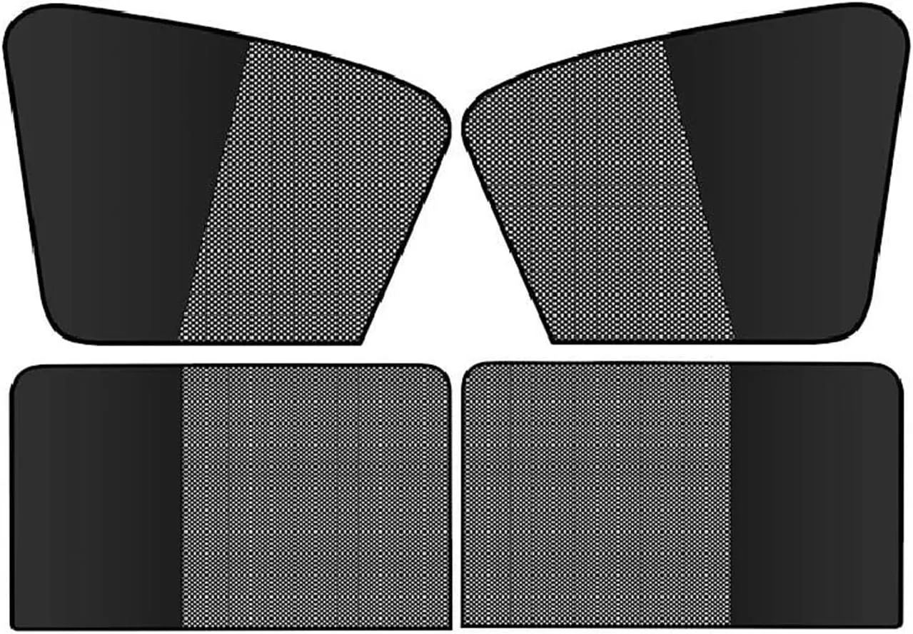 4 PCS Car Side Window Sunshade, Breathable Mesh Shade Black Rubber Cloth Double Splicing Design Breathable Sunshade, Adsorption Mounting Accessory, Suitable for Most Cars (Black)