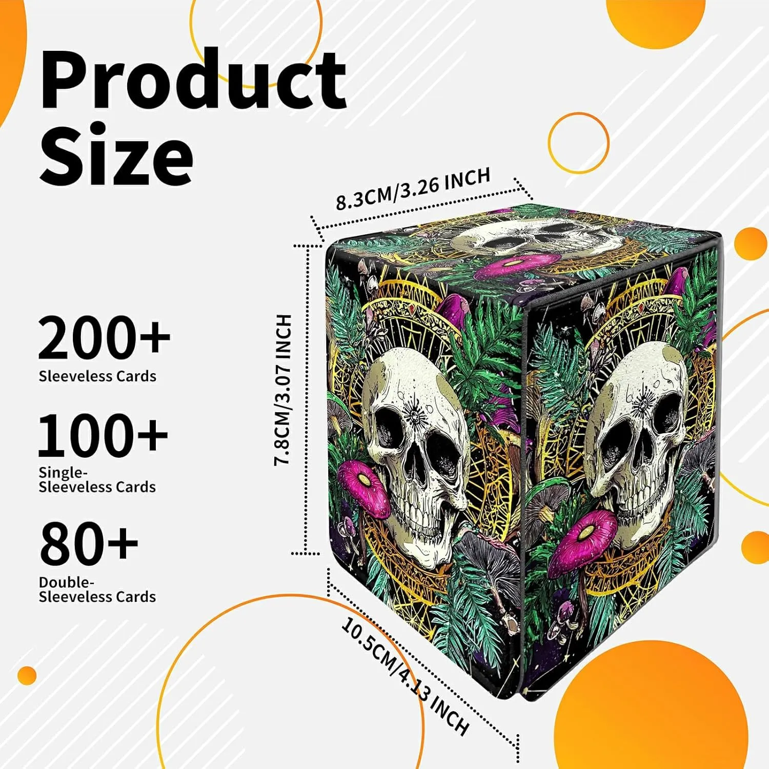 4.13x3.07x3.26 inch Card Deck Box Trading Cards Storage Box with Strong Magnet Premium Case Commander Deck Box Storage Cover for TCG CCG Magic Cards,Skull Colorful Mushrooms