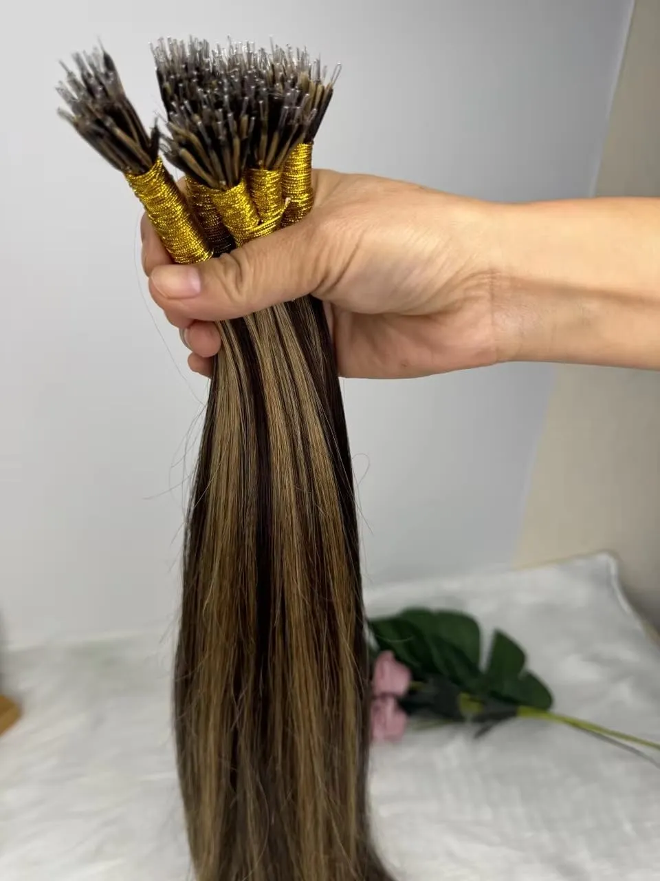 #4/27 Blonde Straight Remy Hair Extensions 100g Double Drawn Nano Ring #4 Piano #27 Raw Keratin Human Hair Extensions 1G/strand (#4/27, 22inch)