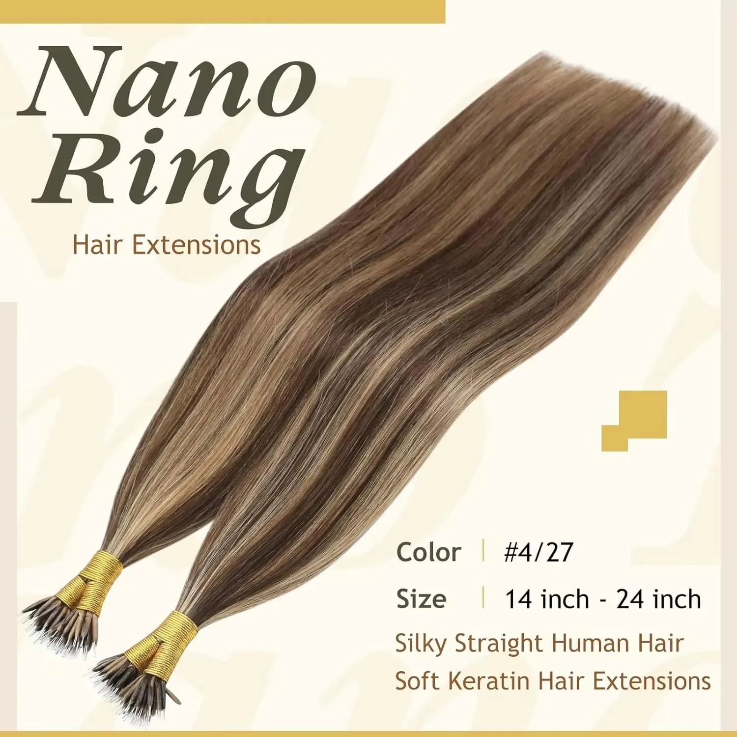 #4/27 Blonde Straight Remy Hair Extensions 100g Double Drawn Nano Ring #4 Piano #27 Raw Keratin Human Hair Extensions 1G/strand (#4/27, 22inch)