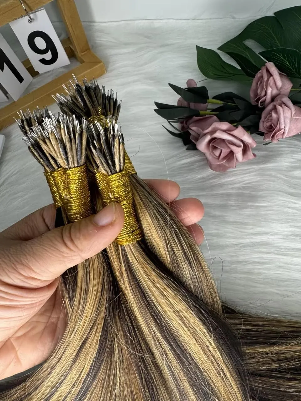 #4/27 Blonde Straight Remy Hair Extensions 100g Double Drawn Nano Ring #4 Piano #27 Raw Keratin Human Hair Extensions 1G/strand (#4/27, 22inch)