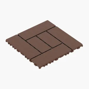 44 Pack Interlocking Deck Tiles, 12"x12"x0.8" Plastic Patio Flooring Outdoor Waterproof, All Weather Use for Balcony Porch Backyard Poolside（Brown,Checked）