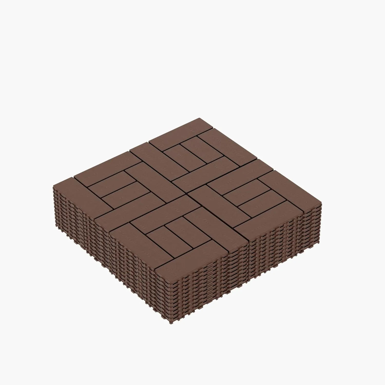 44 Pack Interlocking Deck Tiles, 12"x12"x0.8" Plastic Patio Flooring Outdoor Waterproof, All Weather Use for Balcony Porch Backyard Poolside（Brown,Checked）