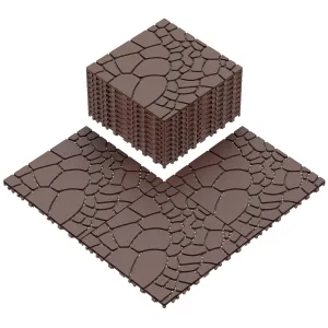 44 PCS Plastic Interlocking Deck Tiles,12"x12" Plastic Deck Tiles Outdoor All Weather, Waterproof Tile for Patio Bathroom Balcony Backyard, Pebble Red Brown