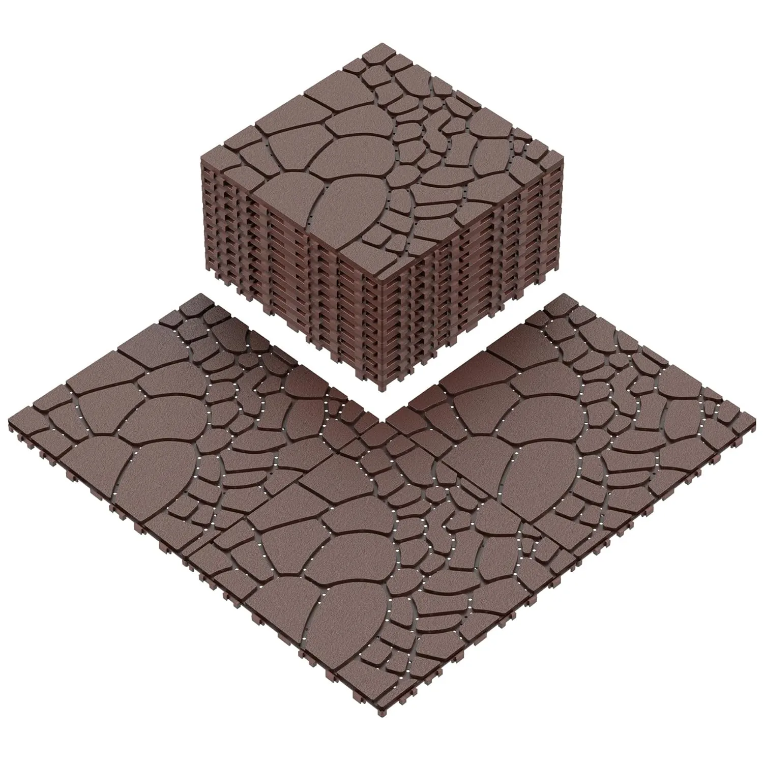 44 PCS Plastic Interlocking Deck Tiles,12"x12" Plastic Deck Tiles Outdoor All Weather, Waterproof Tile for Patio Bathroom Balcony Backyard, Pebble Red Brown