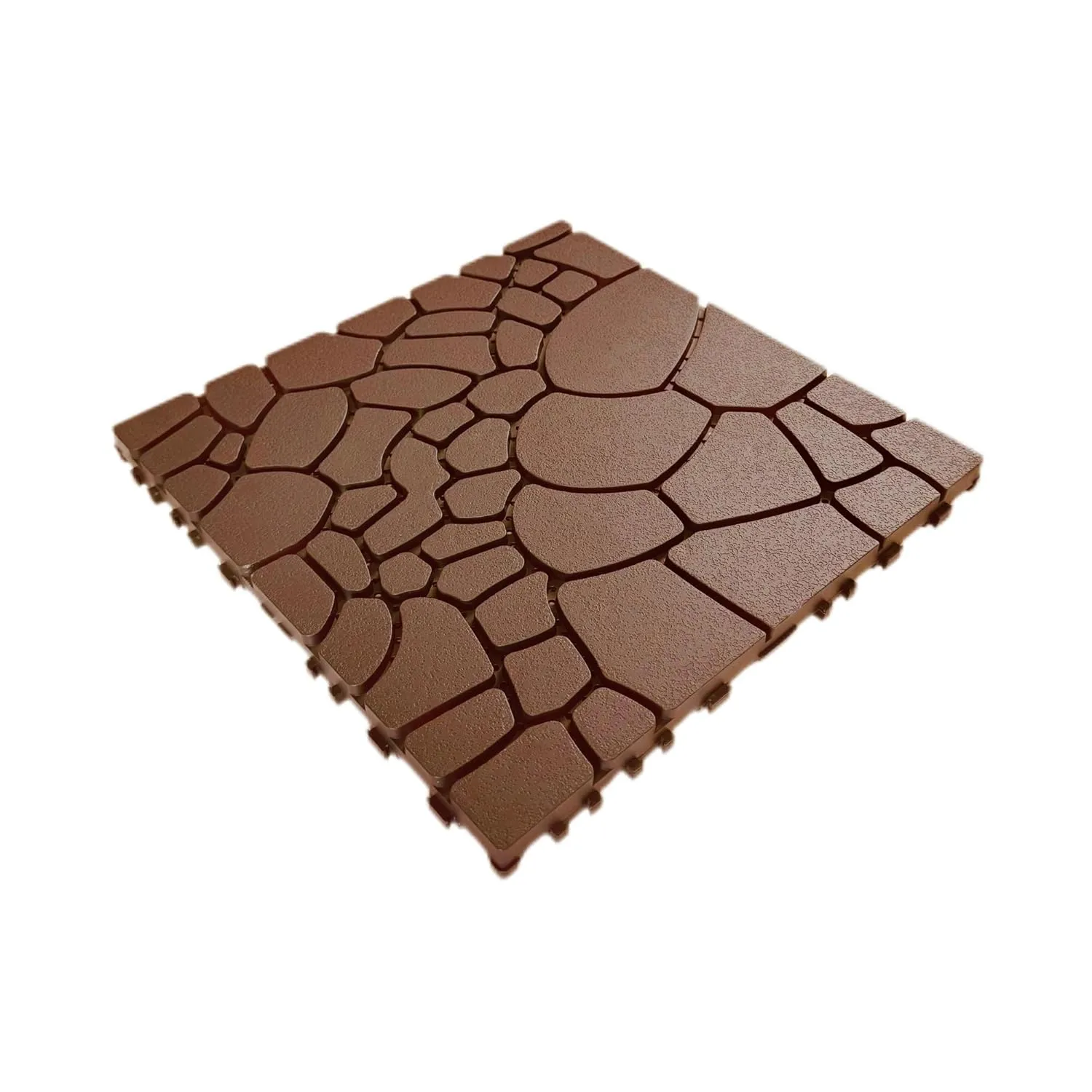 44 PCS Plastic Interlocking Deck Tiles,12"x12" Plastic Deck Tiles Outdoor All Weather, Waterproof Tile for Patio Bathroom Balcony Backyard, Pebble Red Brown