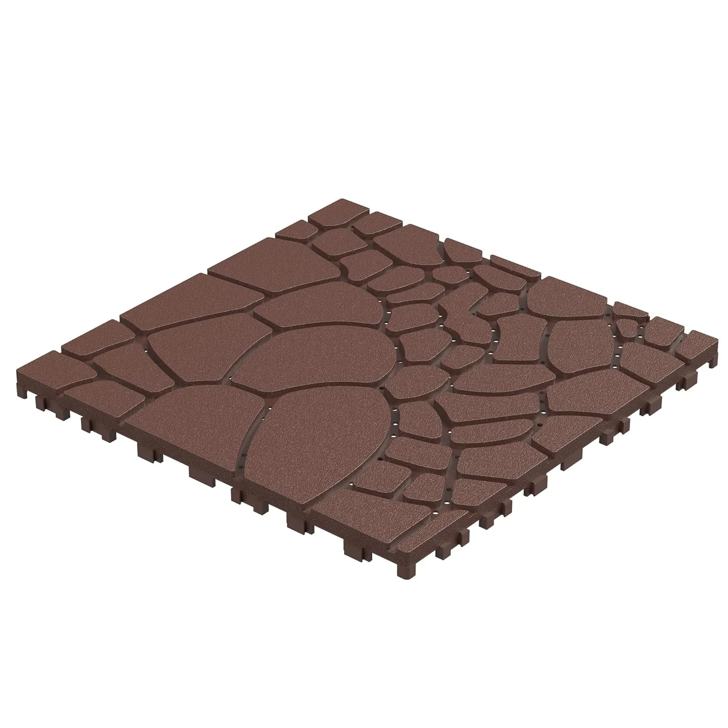44 PCS Plastic Interlocking Deck Tiles,12"x12" Plastic Deck Tiles Outdoor All Weather, Waterproof Tile for Patio Bathroom Balcony Backyard, Pebble Red Brown