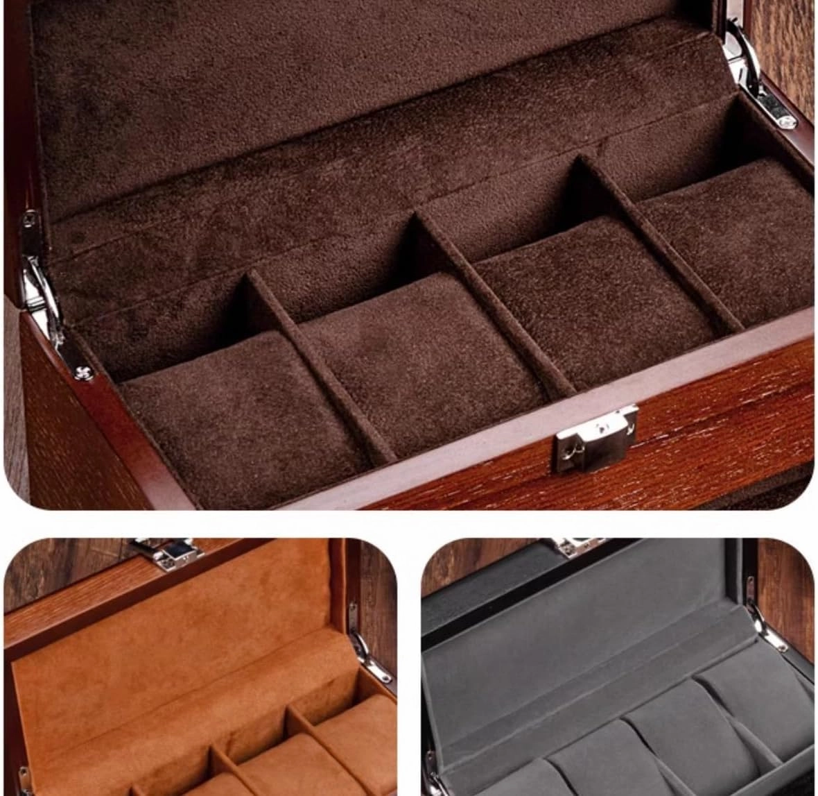 4 Slot Watch Box with Drawer Jewelry Organizer Watch Display Case Wood Watch Storage Boxes with Locking Clasp and Pillow(Black)