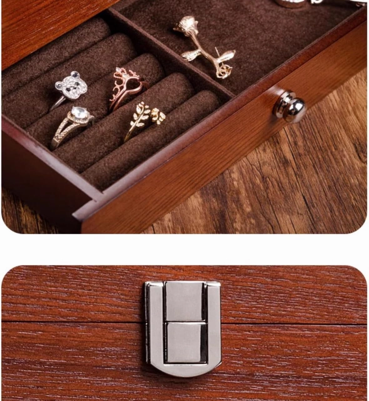 4 Slot Watch Box with Drawer Jewelry Organizer Watch Display Case Wood Watch Storage Boxes with Locking Clasp and Pillow(Black)