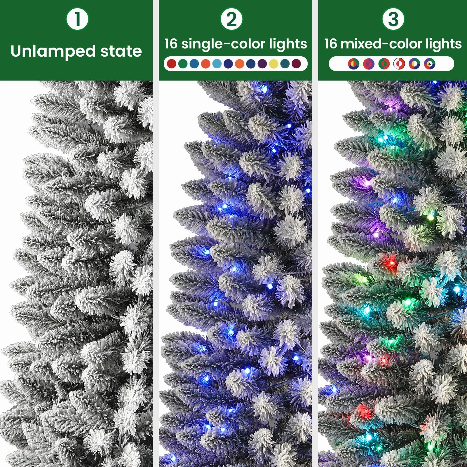4ft Prelit Snow Flocked Artificial Pencil Christmas Tree with Multi-Color RGB Lights and Remote