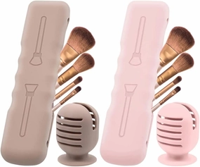 4Pack Travel Makeup Brush Holder, Silicone Makeup Brush Covers Bag Travel Beauty Blender Holders Suctioned Drying Stand,Magnetic Makeup Brushes Case Organizer for Traveling Cute Portable (A)