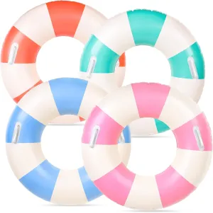 4Pcs Inflatable Pool Float with Handle 4 Colors Classic Striped Swim Rings Swimming Pool Tubes for Adults Teens Summer Beach Bachelorette Party, 30 x 14 Inch
