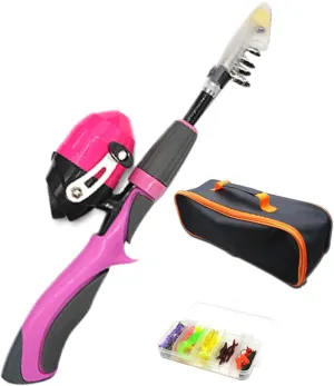 4Pcs/Set Kids Fishing Set Portable Telescopic Fishing Rod 6-Section Beginner Pole with Spinning Reel, Portable Bag, Tackle Box for Boys, Girls, Youth Gift Kids Rod