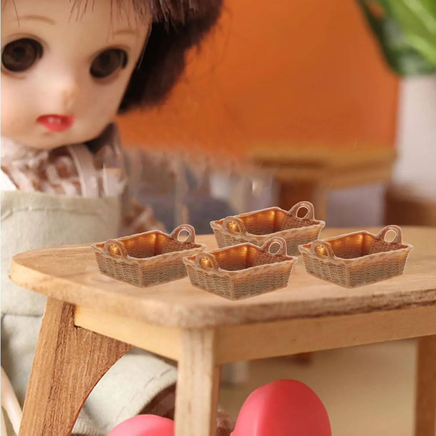 4sets 4pcs Scale Dollhouse Storage Baskets Resin Miniature Furniture Decor Cute Accessories for Fairy Garden Decor 4pcs*4